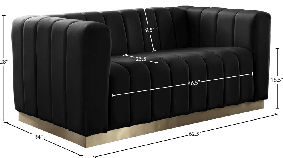 Marlon Velvet Upholstered Loveseat, Black