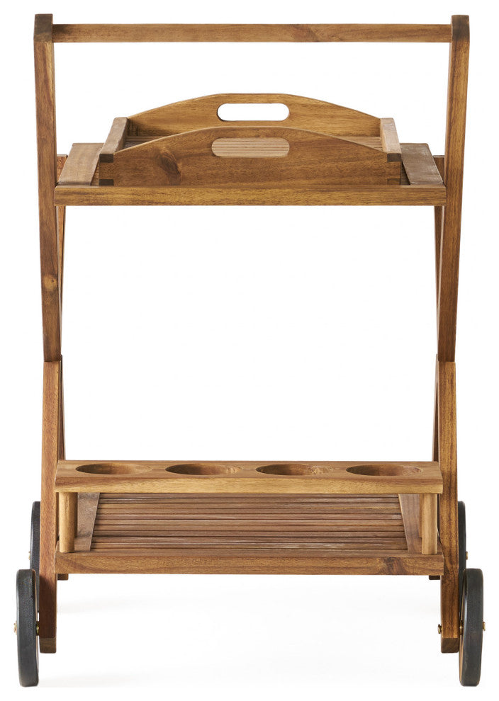 GDF Studio Kadence Solid Wood Natural Stained Kitchen Serving Cart