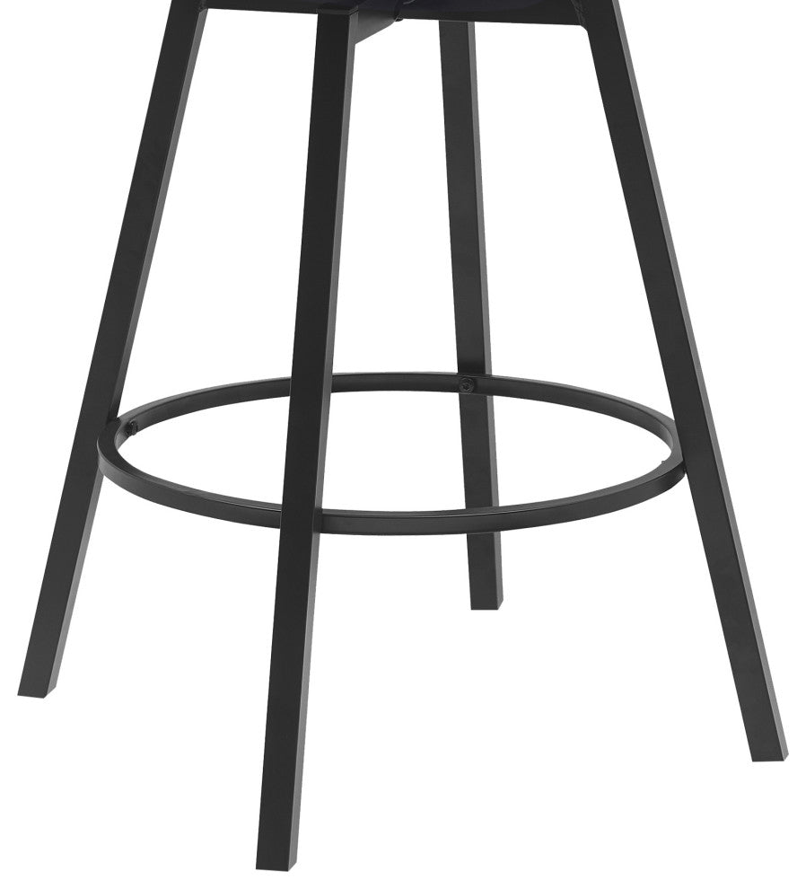 Athena Swivel Walnut Wood Counter Stool Black Faux Leather With Black Metal, 27"