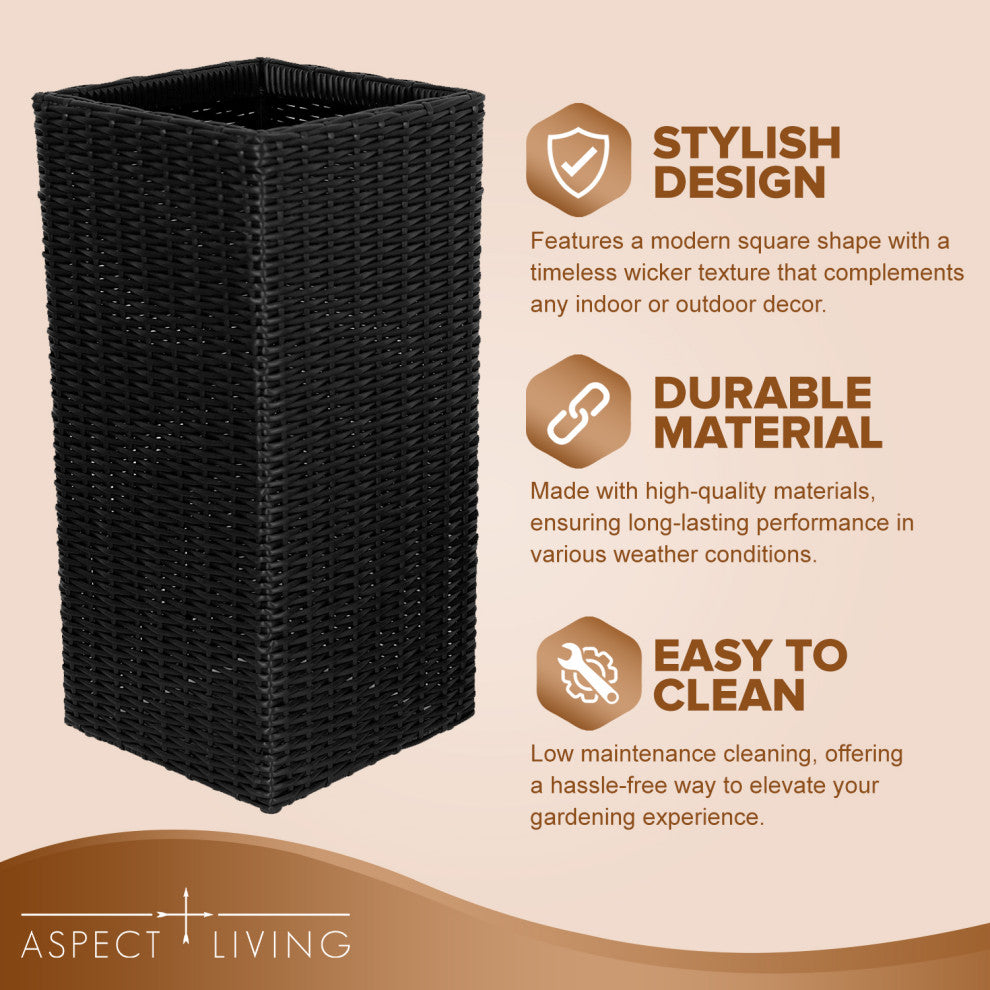Sierra Square Wicker Planter 2-piece Set in Black