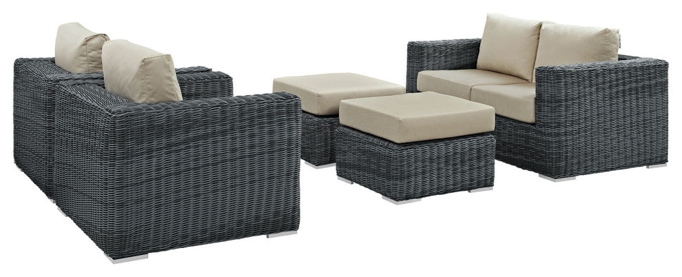 Modway Summon 5 Piece Outdoor Patio Sunbrella Sectional Set, Antique Beige