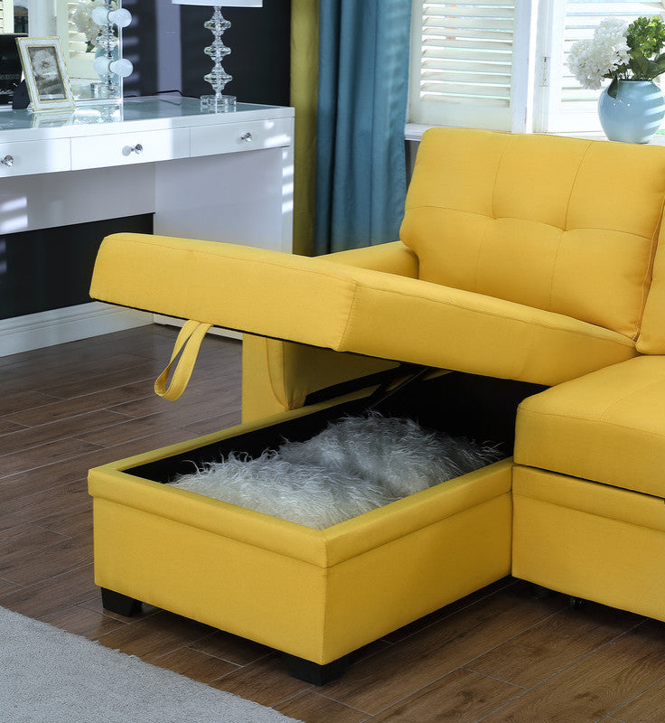 Lucca Linen Reversible Sleeper Sectional Sofa, Yellow
