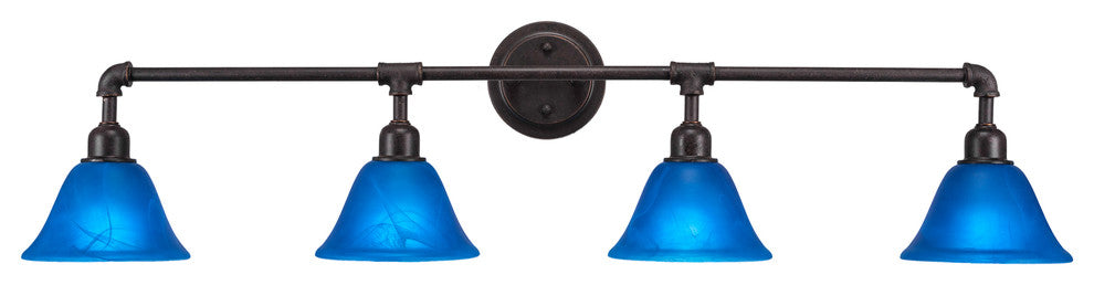 Vintage 4-Light Bath Bar, Dark Granite Finish, 7" Blue Italian Glass
