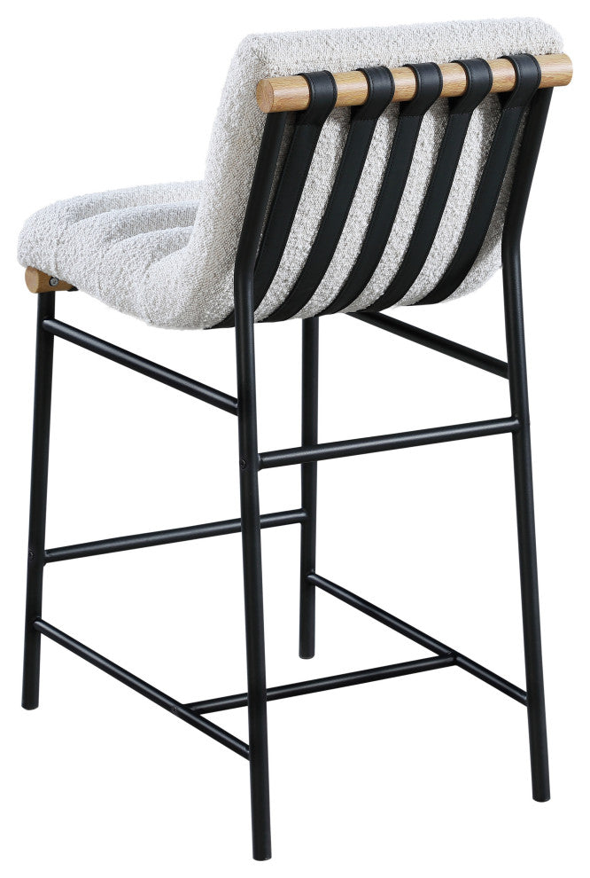 Burke Counter Stool, Cream, Boucle Fabric, White Oak Veneer Metal Dowel