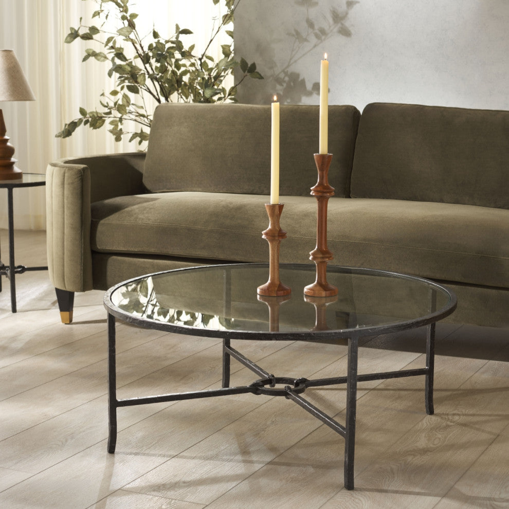 Safavieh Couture Tauri Metal Round Coffee Table, Black/Clear