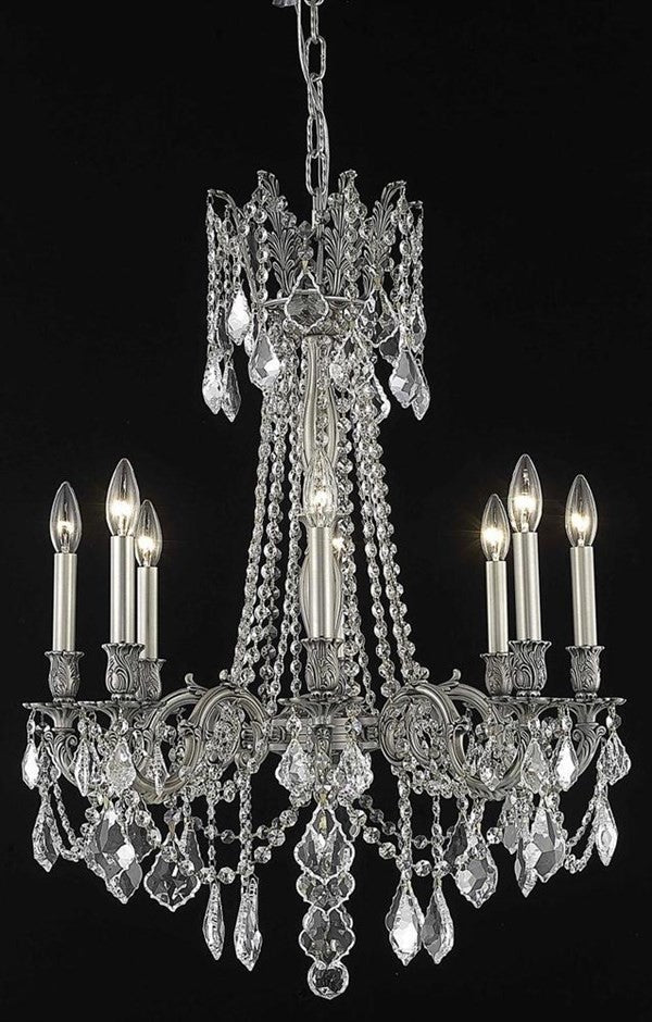 Elegant Rosalia Dining Room Light, Pewter Finish With Royal Cut Crystal