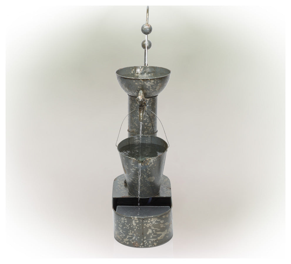 34" Tall Outdoor 3-Tier Rustic Metal Water Pump Fountain