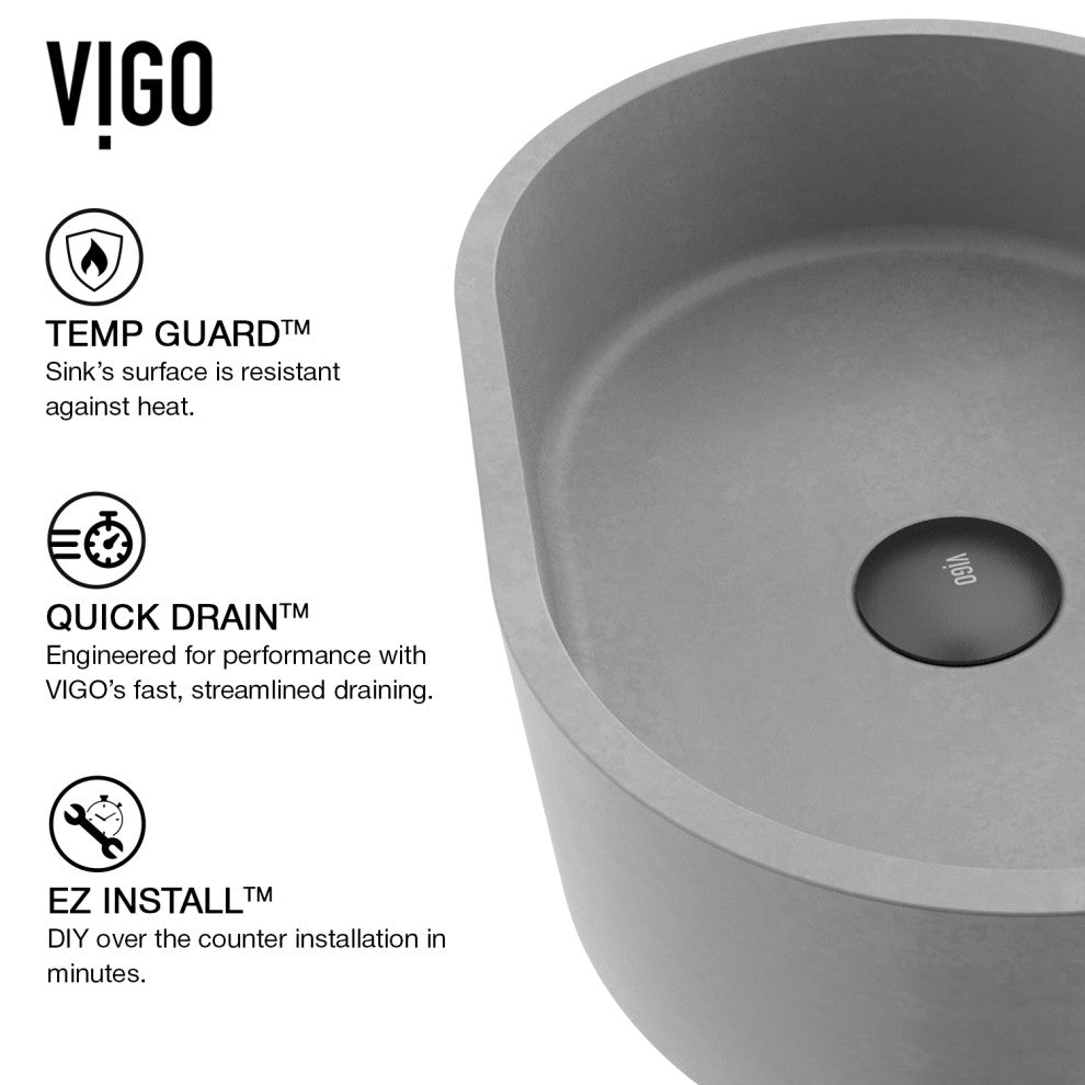 VIGO Giralda 16"L x 11"W x 5"H Concreto Stone Oval Bathroom Vessel Sink