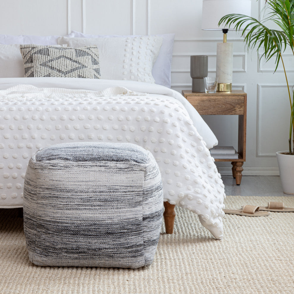 Inverness 20" x 20" x 20" Black and Ivory Pouf