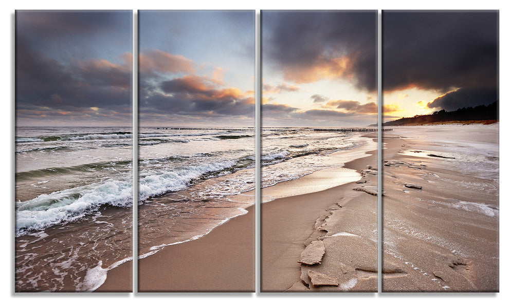 "Shore of Baltic Sea During Winter" Seashore Canvas Wall Art, 4 Panels, 48"x28"