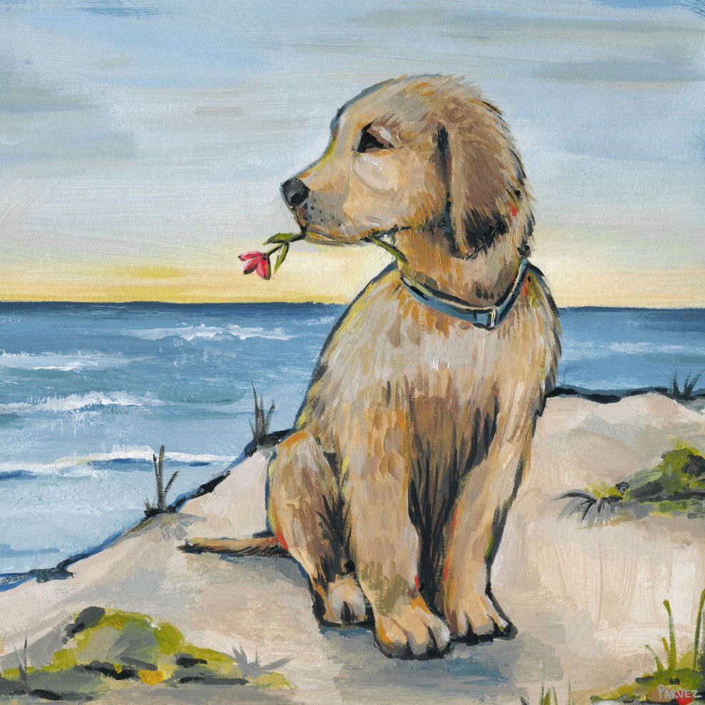 "Romantic Dog" Painting Print on Wrapped Canvas, 12"x12"