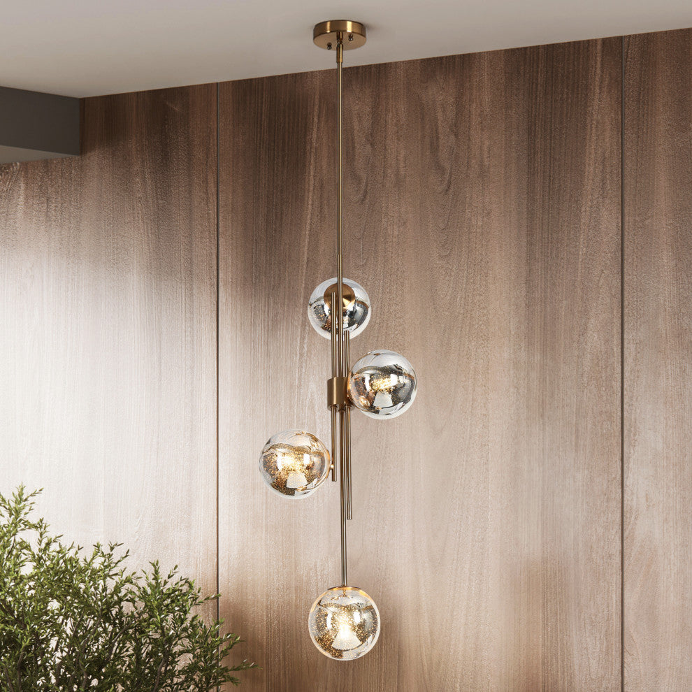 LNC Crithmum 4-Light 13" Modern Mercury Globe Glass Kitchen Island Light, Brass
