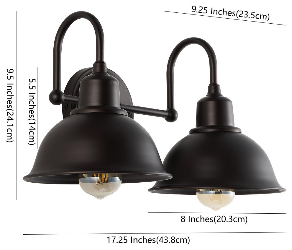 Frisco Farmhouse Industrial Iron LED Vanity, Oil Rubbed Bronze, 2-Light