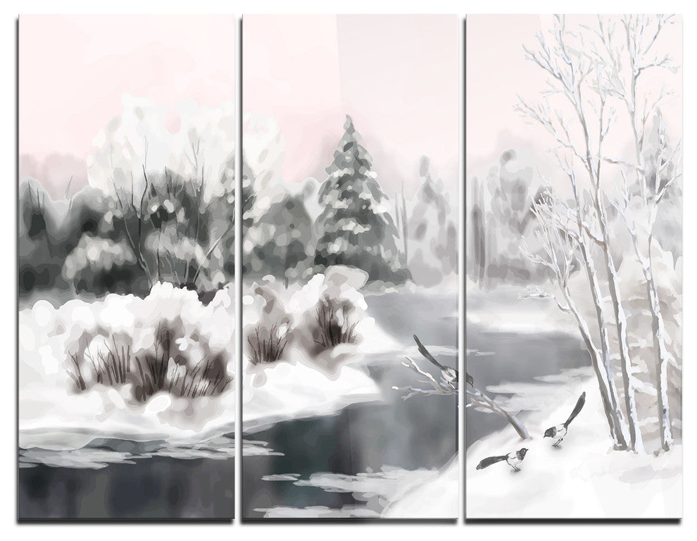 "Gray Winter Vector" Watercolor Metal Wall Art, 3 Panels, 36"x28"
