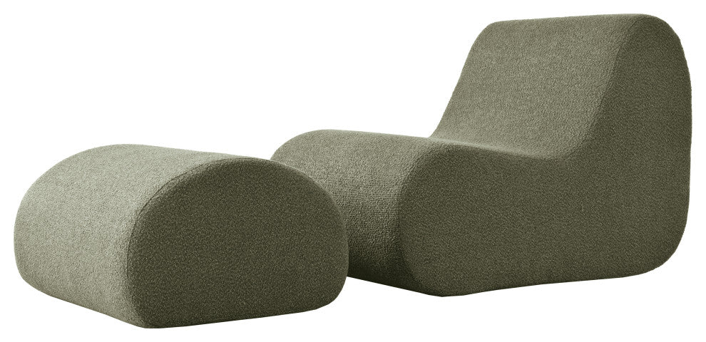 GDF Studio Minimalist Curved Design Accent Chair With Ottoman Set, Green