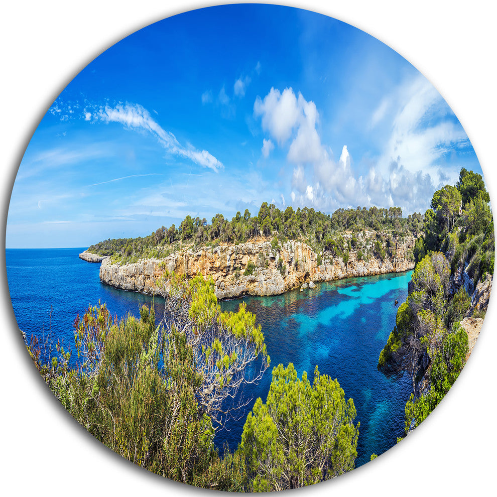 Famous Cove Of Cala Pi Mallorca, Seascape Disc Metal Wall Art, 23"