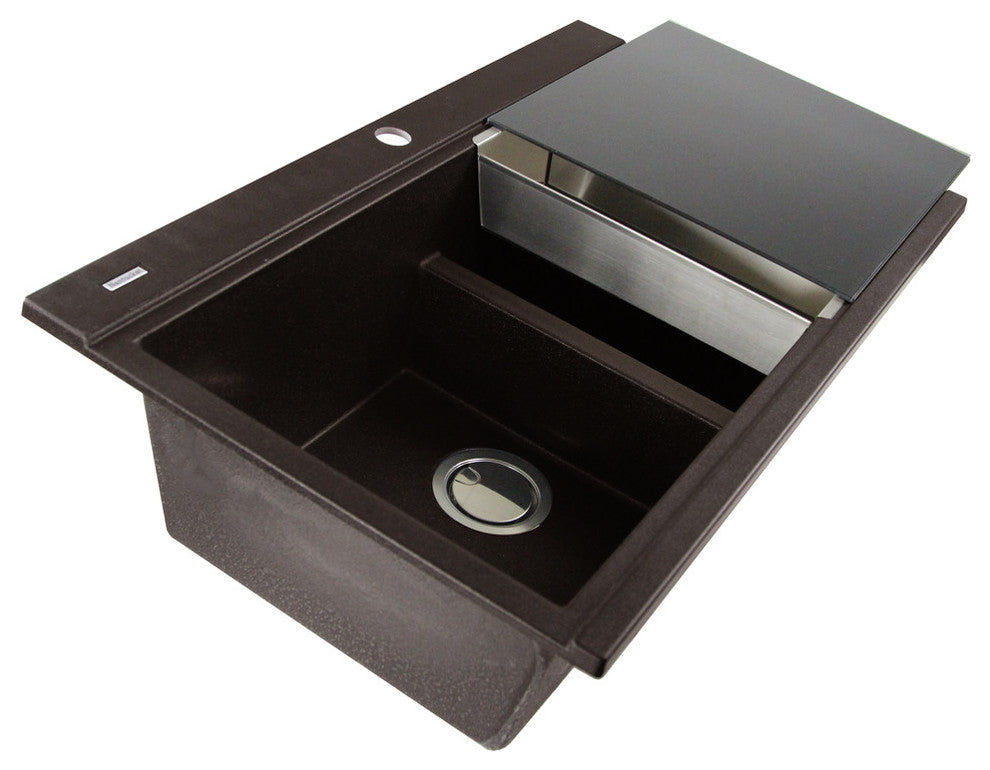Nantucket Sinks Double Bowl Prep Station Toprmount Granite Composite, Brown