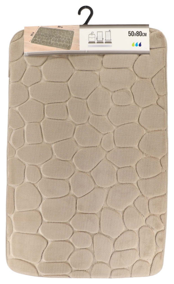 Bathroom Rug Memory Foam Mat 3D Pebble , Taupe, 32" X 20"