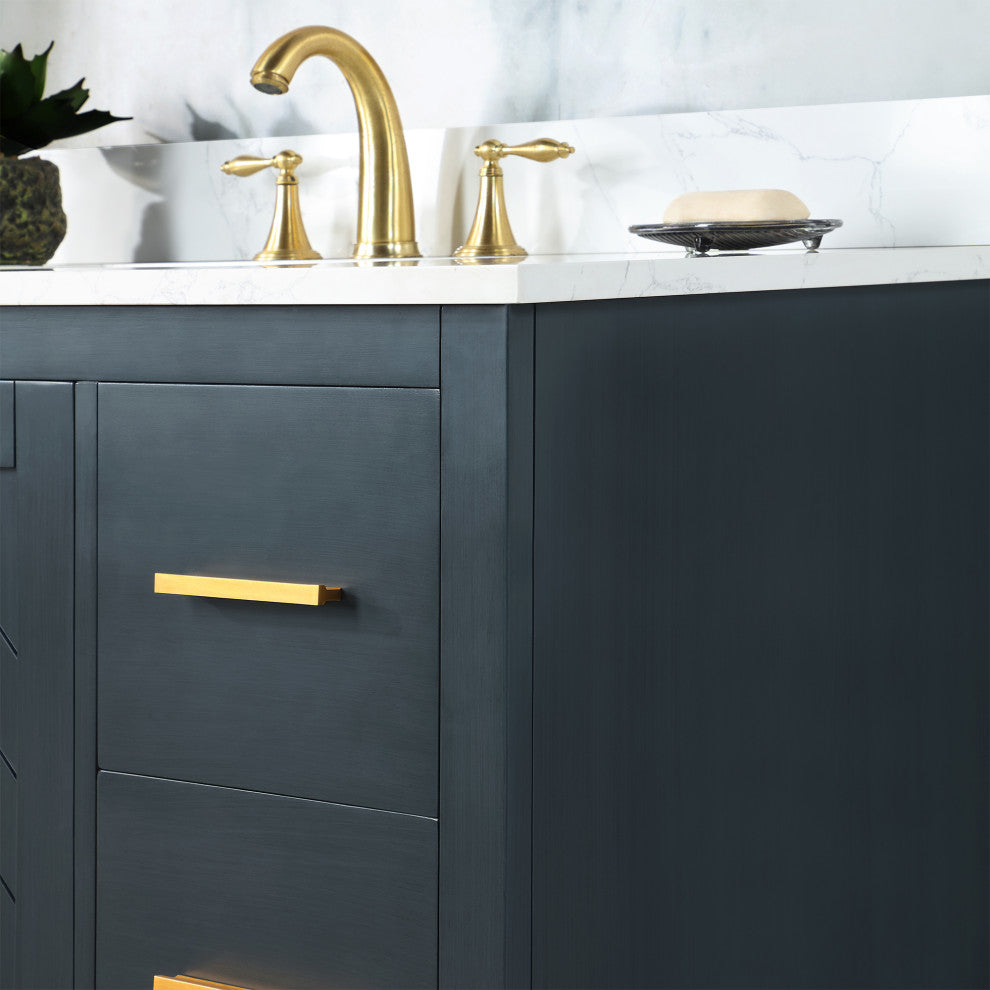 Gazsi Charcoal Blue Bathroom Vanity Set, 42", With Mirror