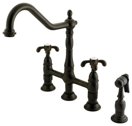 Kingston Brass Bridge Kitchen Faucet With Brass Sprayer, Oil Rubbed Bronze