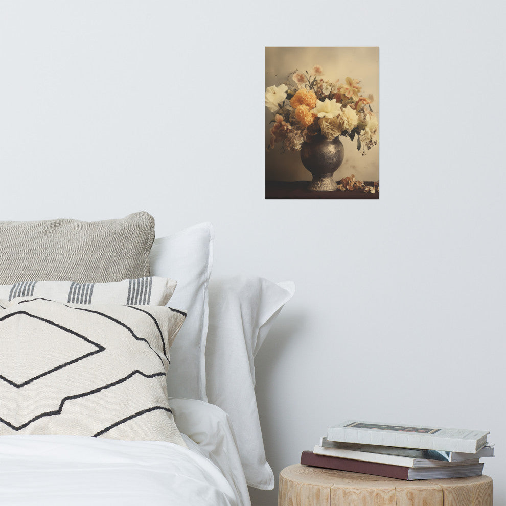 Floral Symphony Bouquet Retro Subdued Photorealism Digital Artwork Loose Print, 12" X 16"