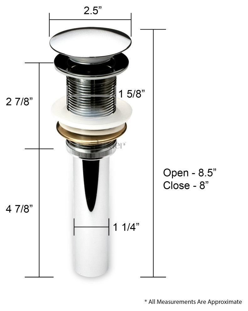 1-5/8" Push Pop-Up Drain Stopper No Overflow for Sink, Chrome