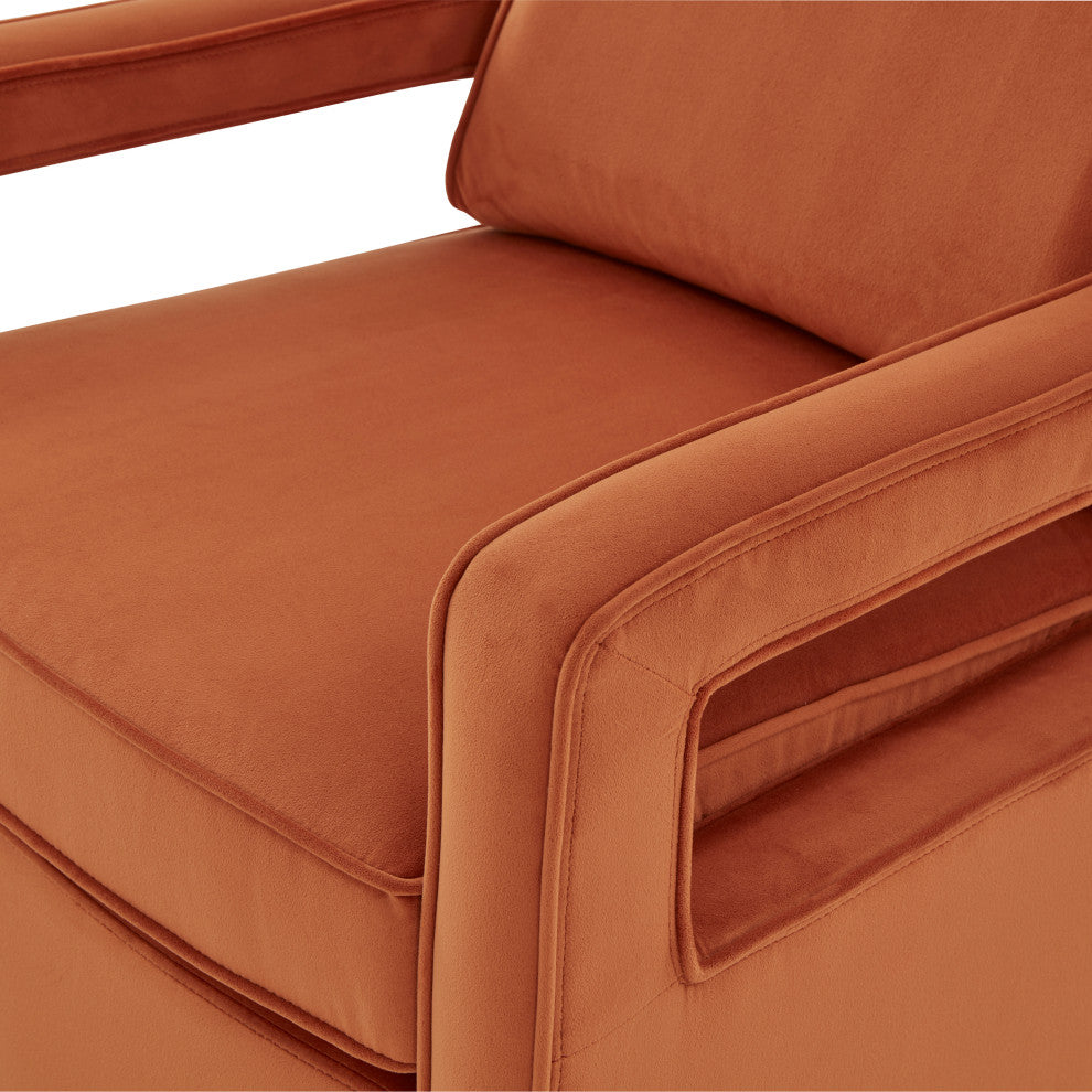 Questa Mid Century Velvet Accent Arm Chair, Burnt Orange