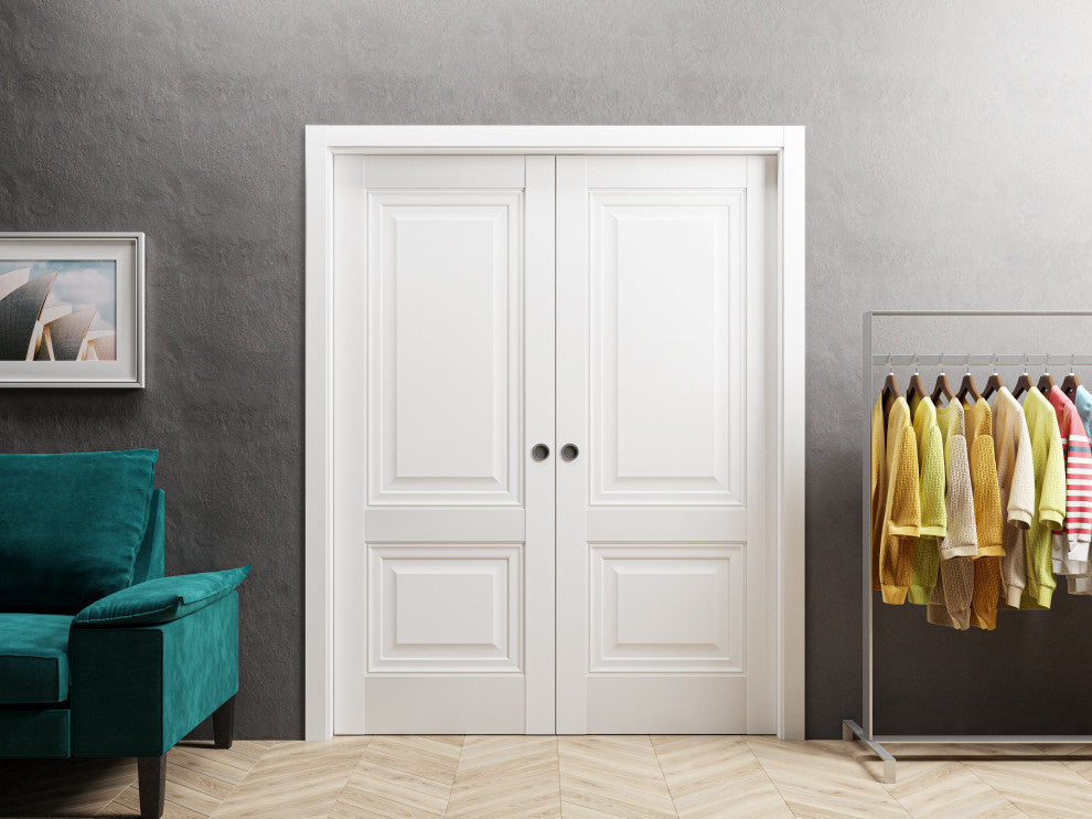 French Double Pocket Doors|Lucia 8831 White SilkSturdy Door 56x80