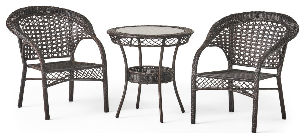 GDF Studio 3-Piece Malibu Brown Wicker Bistro Set