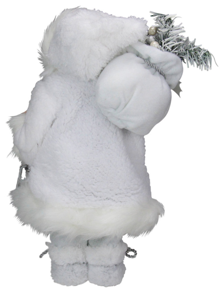 12" White and Silver Santa In With Lamp and Bag