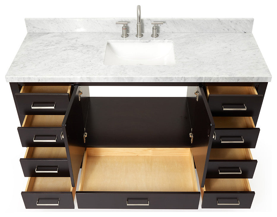 Cambridge 61" Espresso Single Bath Vanity, Marble Top Basin