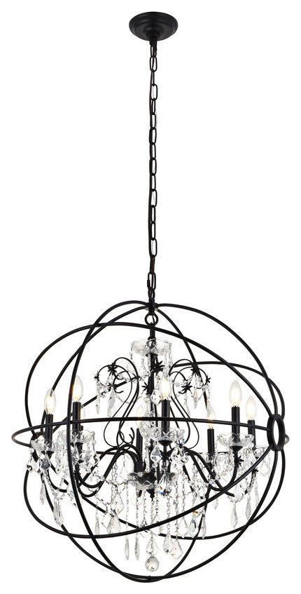 Cordelia 8-Light Pendant in Black with Clear royal cut Crystal