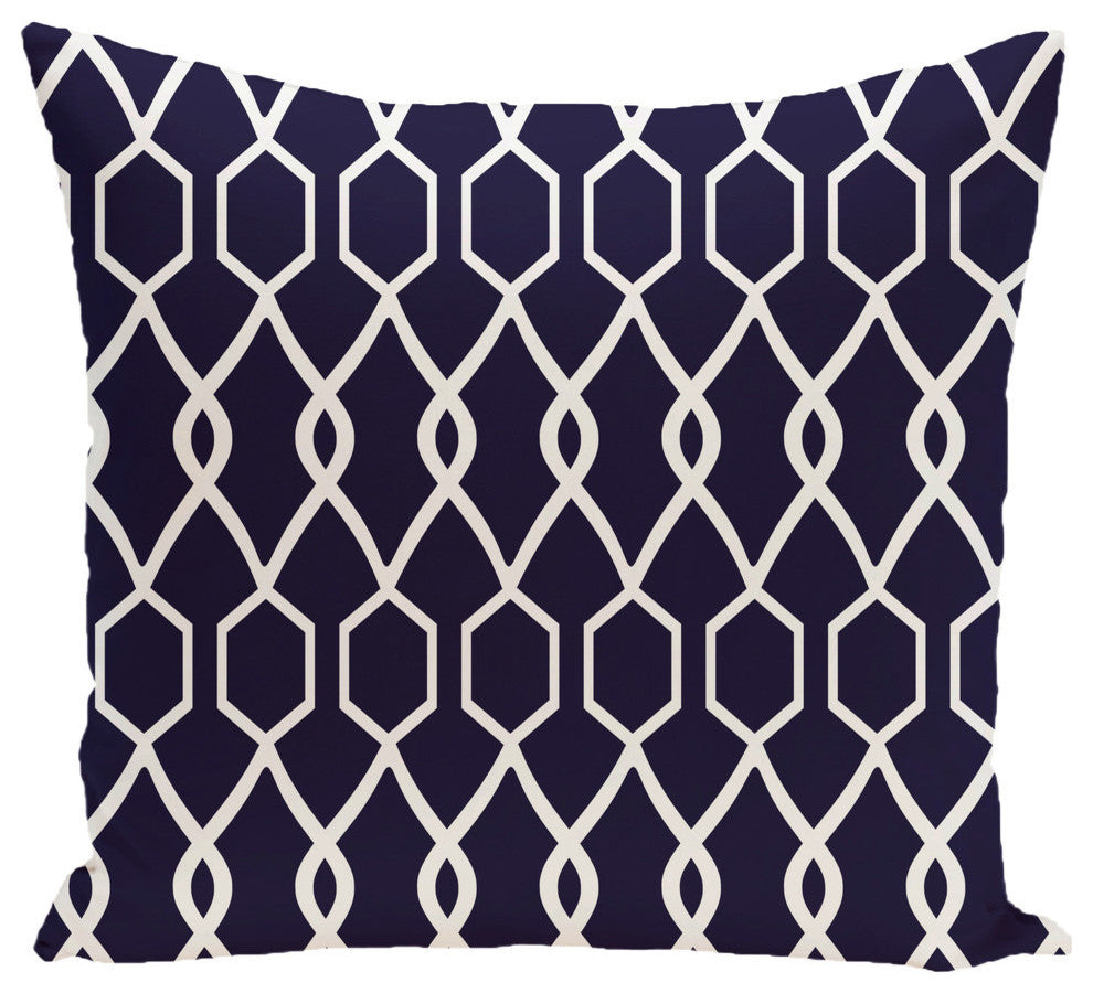 Charleston Geometric Print Pillow, Spring Navy, 16"x16"