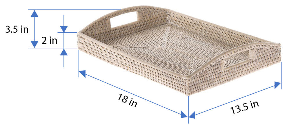 La Jolla Rattan Rectangular Serving Tray, White-Wash