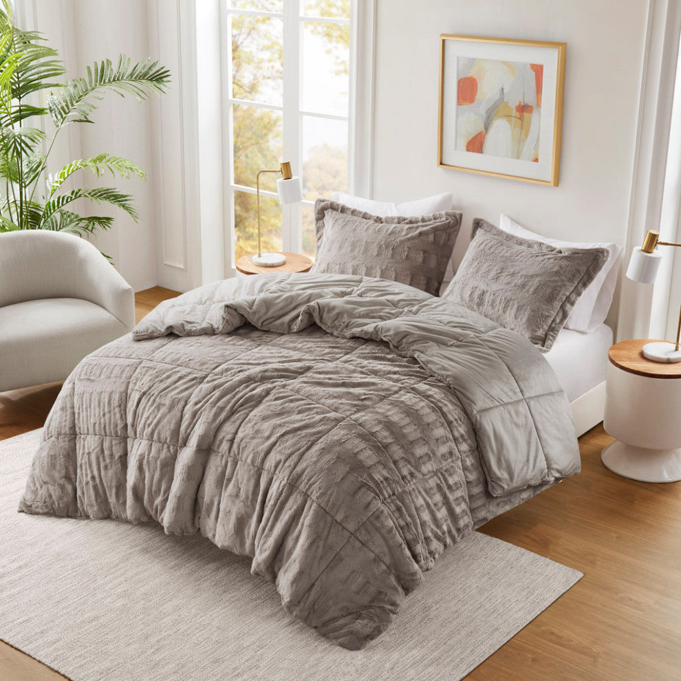 Madison Park Gia Solid Faux Fur Comforter Mini Set