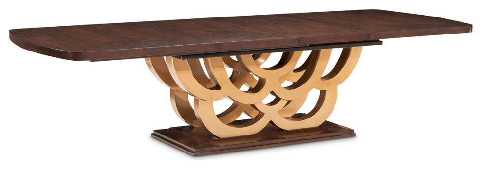 Camellia Field Rectangular Pedestal Dining Table, Warm Pecan