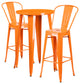 24" Round Orange Metal Indoor-Outdoor Bar Table Set with 2 Cafe Stools