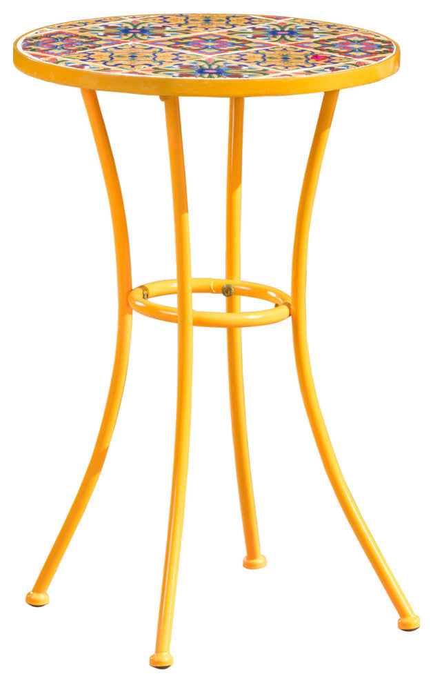GDF Studio Brienne Outdoor Yellow Ceramic Tile Side Table With Iron Frame