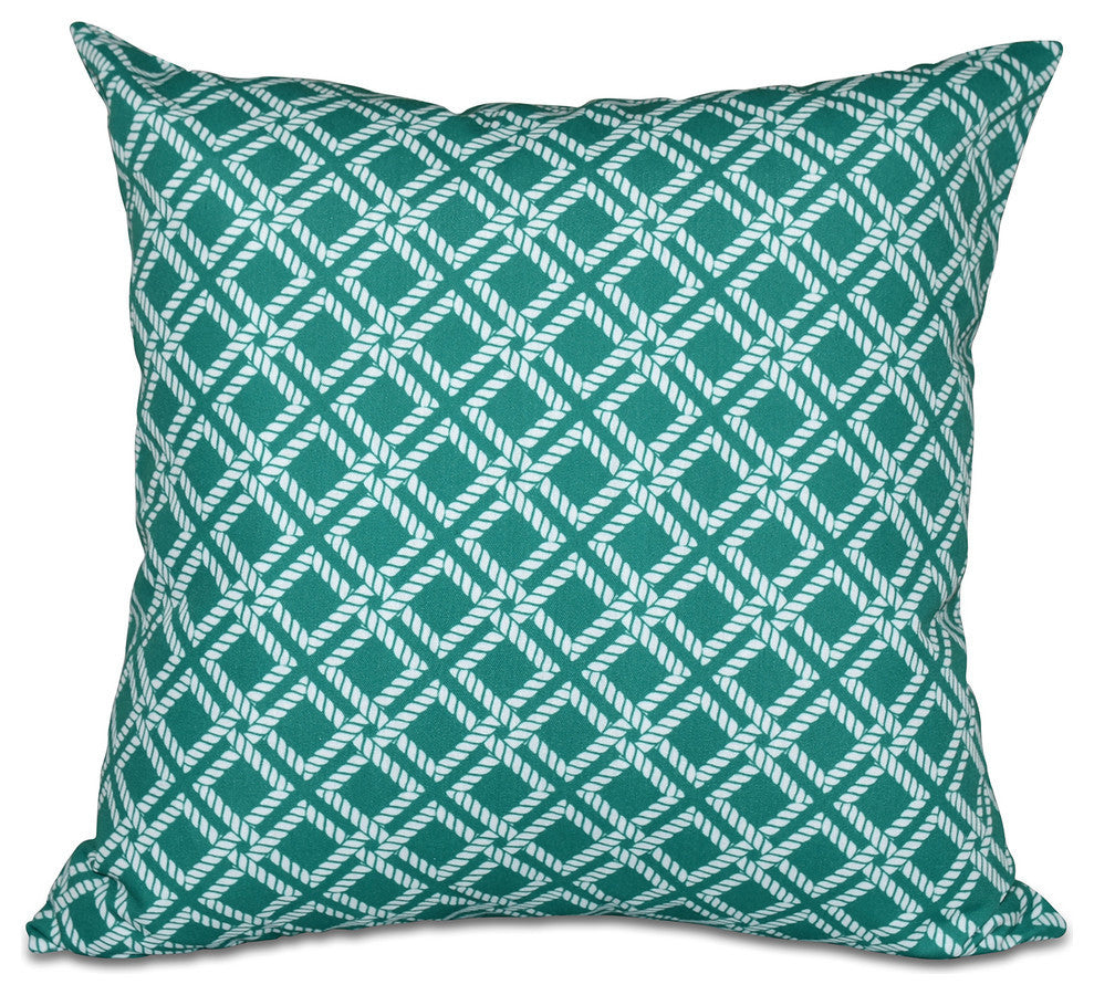 Rope Rigging, Geometric Print Outdoor Pillow, Green, 20"x20"