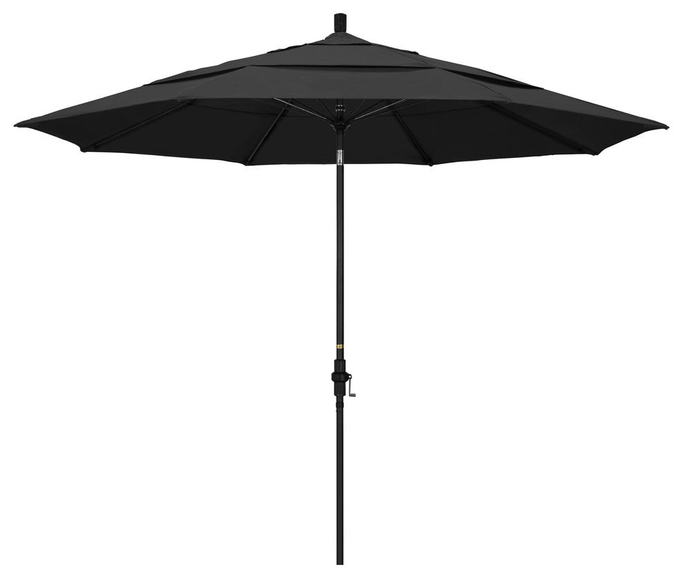 11' Matted Black Collar Tilt Crank Aluminum Umbrella, Black Pacifica