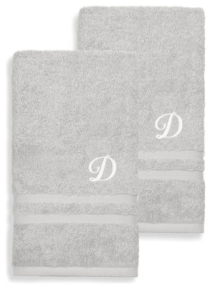 Denzi Hand Towels With Monogrammed Letter, Set of 2, D