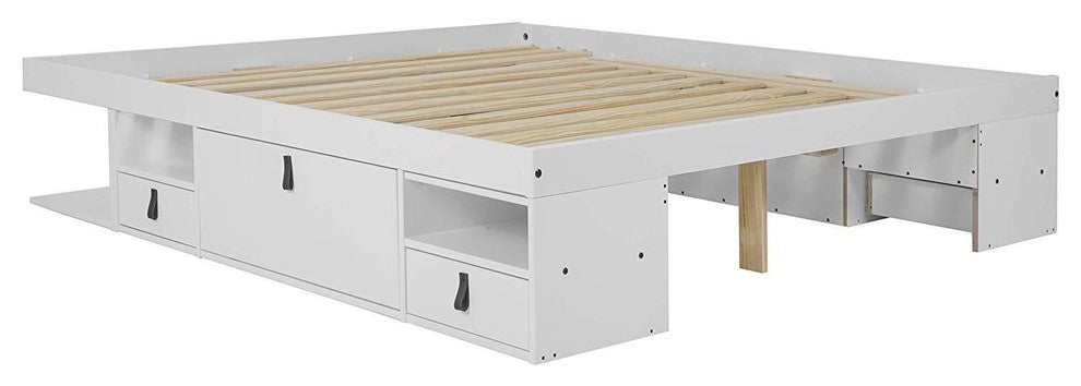 Memomad Bali Storage Platform Bed with Drawers (King Size, Off White)