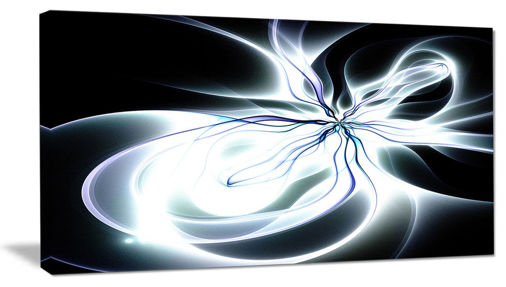 White Symmetrical Fractal Flower, Abstract Art on Canvas, 40x20