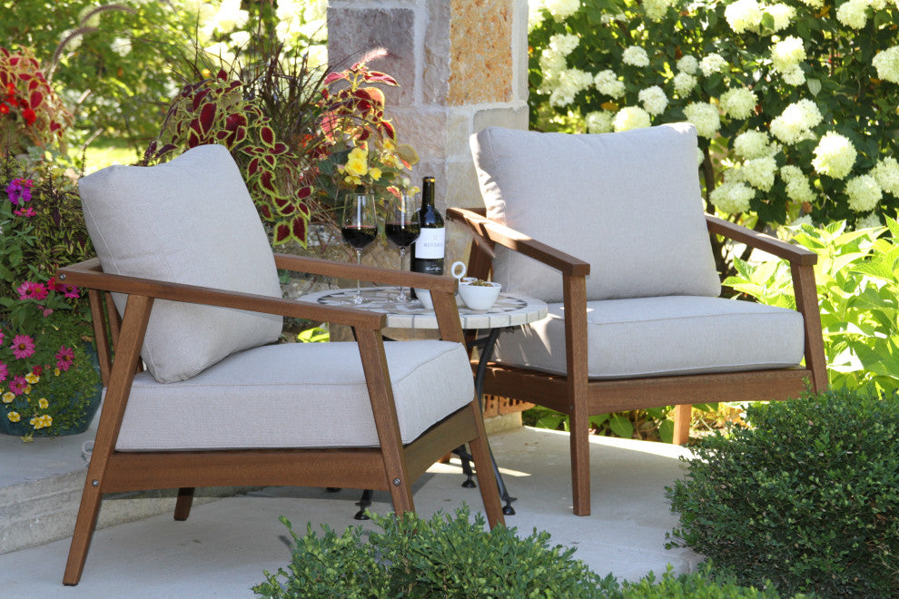 Modern Eucalyptus Armchairs With Olefin Cushions, Set of 2
