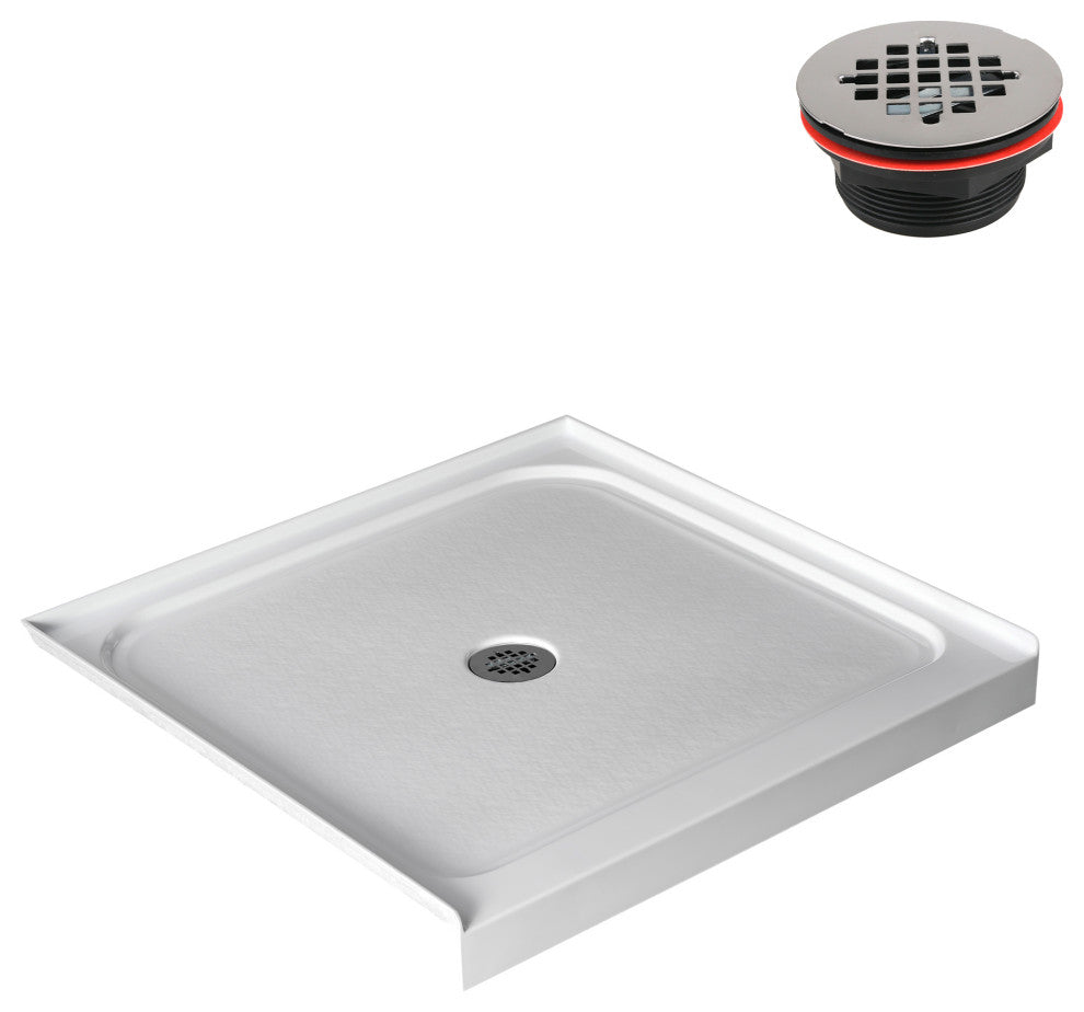 GB-537-152 36"x36" Alcove Acrylic Shower Base, Center Drain, Drain Included