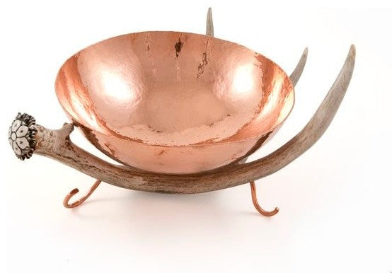 Bowl With Antler Stand, Copper, 12"