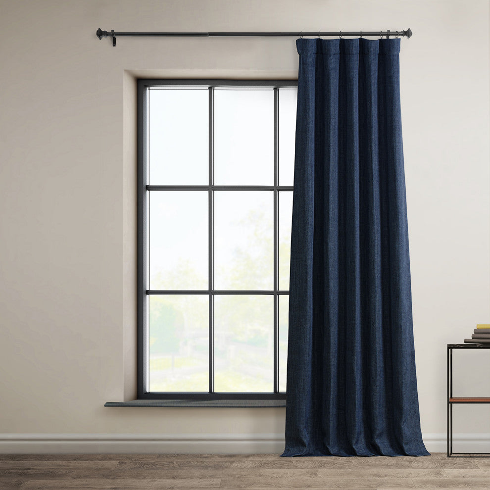 Faux Linen Darkening Curtain Single Panel, Indigo, 50"x120"