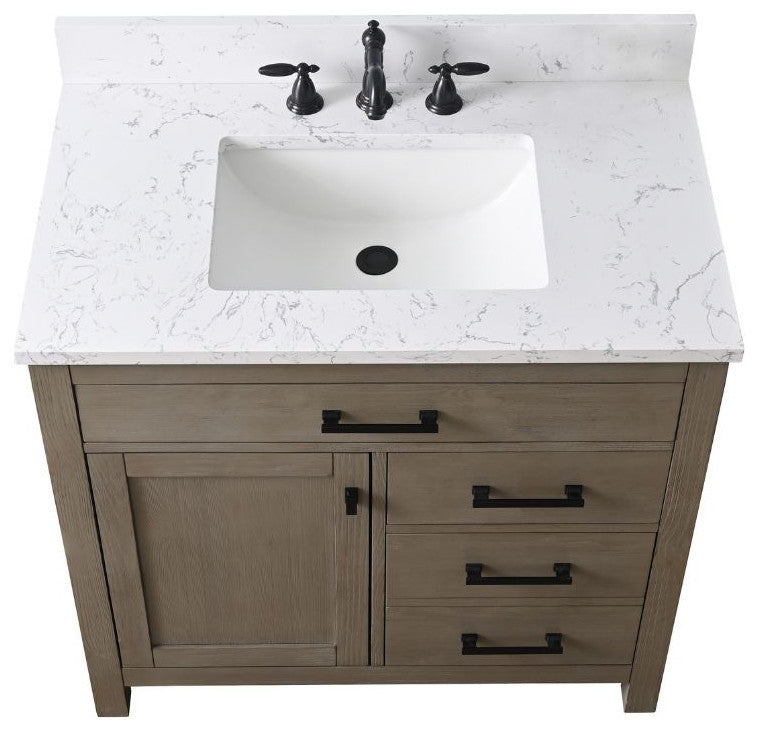 Jasper 36" Bathroom Vanity, Textured Gray, Ariston White Engineered Stone Top