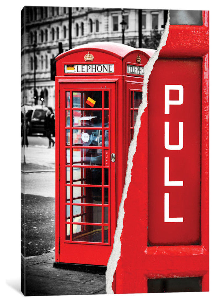 "Dual Torn Series Red Phone Booth" by Philippe Hugonnard, 18x12x1.5, 1-Piece
