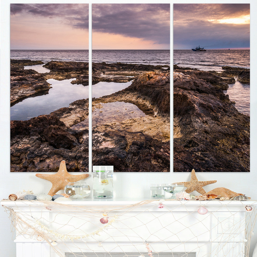 "Rough Rocky Coastline Africa" Oversized Beach Metal Wall Art, 3 Panels, 36"x28"
